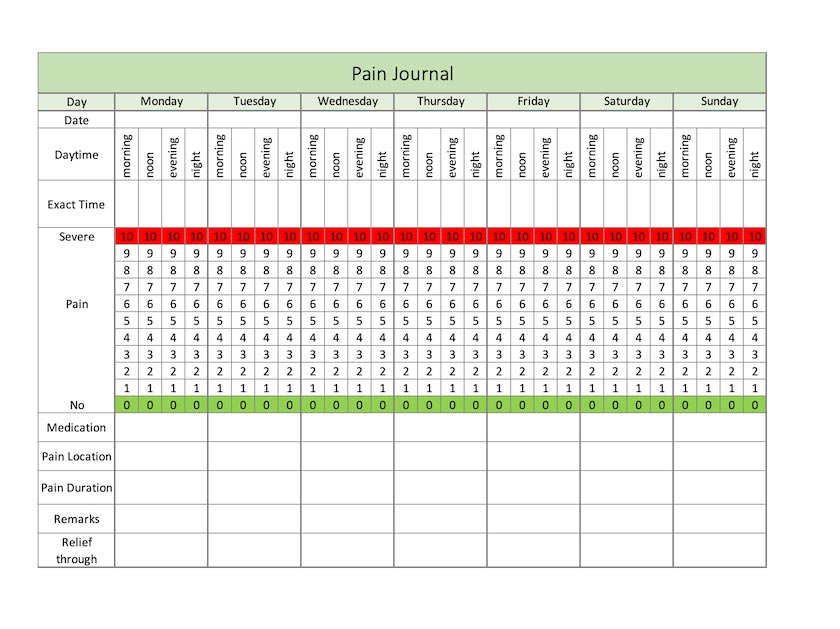 pain journal template